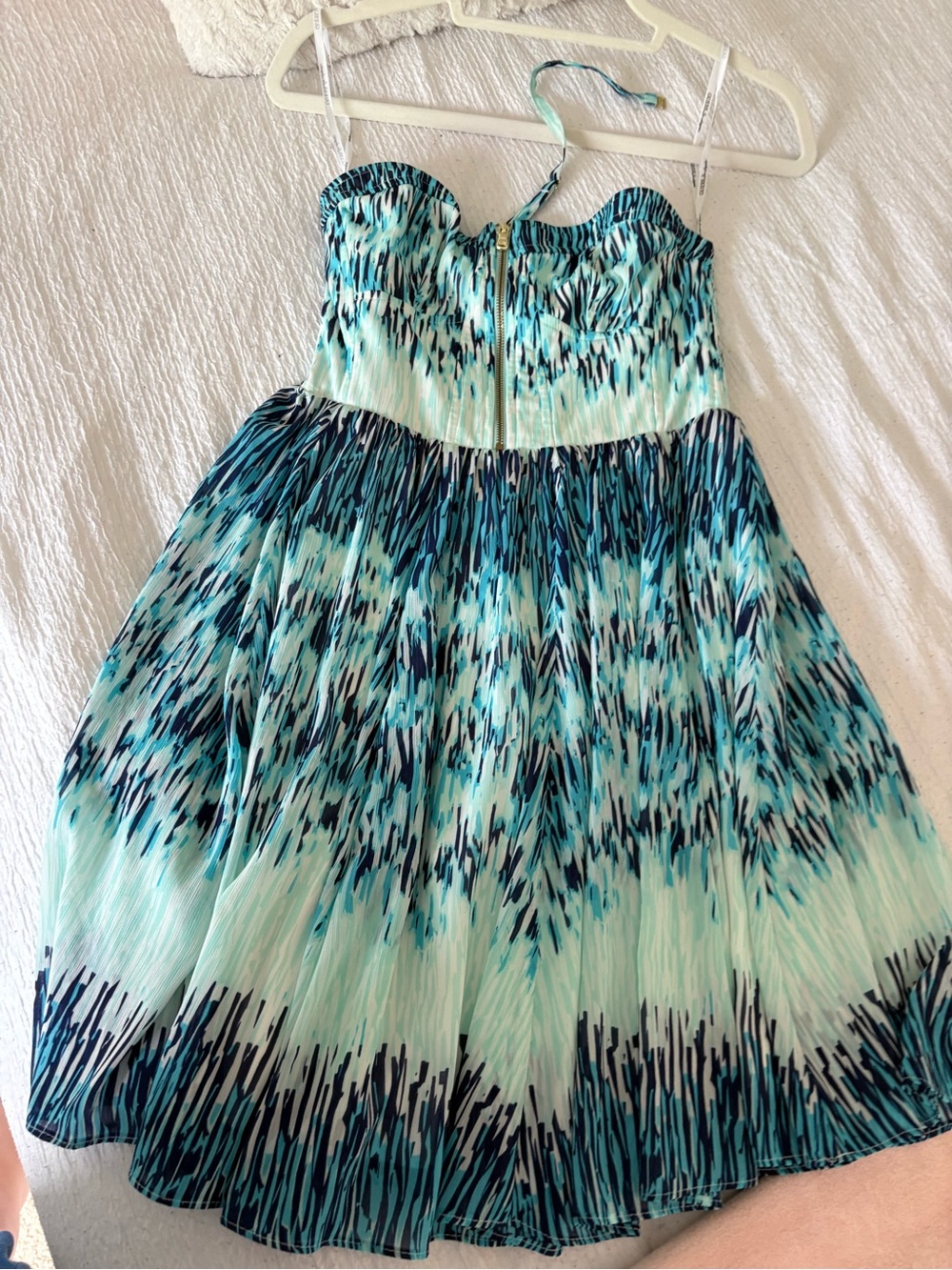 Guess Aqua and Navy Strapless Pleated Summer Dress